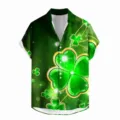 Men's green four-leaf clover short sleeve shirt St Patrick's day casual button down top - LAZB16-12