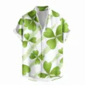 Men's casual short sleeve Hawaiian shirt with green clover print for summer holiday wear. - LAZB16-14