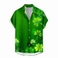 Men's St. Patrick's Day Green Clover Print Hawaiian Shirt Casual Short Sleeve Top - LAZB16-15