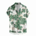 Men's casual short sleeve Hawaiian shirt with green shamrock clover print for summer. - LAZB16-16