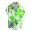 Men's St. Patrick's Day Hawaiian shirt featuring vibrant 3D green clover print and buttons. - LAZB16-17