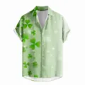 St. Patrick's Day Green Shamrock Print Men's Casual Short Sleeve Hawaiian Shirt Top - LAZB16-18