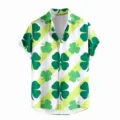 Men's St. Patrick's Day short sleeve Hawaiian shirt with green clover print casual top - LAZB16-19