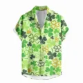 Men's casual Hawaiian short sleeve shirt with green clover shamrock 3D print for summer. - LAZB16-20