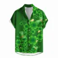 Men's St. Patrick's Day green clover 3D printed short sleeve Hawaiian shirt summer top - LAZB16-21