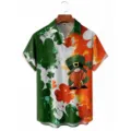 Mens St Patricks Day Hawaiian shirt short sleeve 3D shamrock print casual summer button down top - LAZB16-23