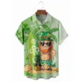 Men's casual green St. Patrick's Day festive 3D printed Hawaiian short sleeve shirt - LAZB16-25