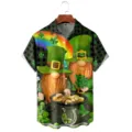 Men's St. Patrick's Day 3D Shamrock Hawaiian Shirt Short Sleeve Casual Button Down Top - LAZB16-29