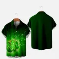 Men's St. Patrick's Day 3D Clover Hawaiian Shirt Green Short Sleeve Casual Tee. - LAZB16-33