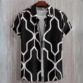 Men's Casual Short Sleeve Button Down Shirt Black White Clover Print Summer Fashion Top - LAZB16-41