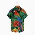 Men's Tropical Hawaiian Short Sleeve Shirt 3D Parrot Print Casual Summer Beach Button Down Top - LAZB16-36