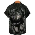 Men 3D Wolf Print Short Sleeve Hawaiian Shirt Summer Casual Button Down Shirt Loose Top - LAZB16-39
