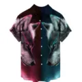 Men's 3D Wolf Print Hawaiian Short Sleeve Shirt Casual Summer Loose Button Down Beach Top - LAZB16-38