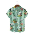 Men mint green Hawaiian short sleeve shirt featuring crane and floral print casual. - S / Tops / Mint Green Crane Floral (CSDW-0161)