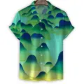 Men's short sleeve summer Hawaiian shirt with creative green mountain landscape 3D print. - 3XL / Tops / Cyan Landscape (CSZW-1049)