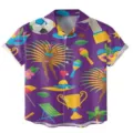 Men casual short sleeve Hawaiian shirt summer tropical carnival beach button down printed top - 3XL / Tops / Purple Carnival (CSZW-1050)