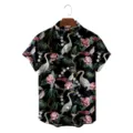 Men's short sleeve Hawaiian shirt with elegant heron and floral botanical allover print. - S / Tops / Black Background White Crane (CSDW-0165)