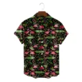 Men summer flamingo print short sleeve Hawaiian shirt casual beach button down tops - S / Tops / All-Over Pink Flamingo and Tropical Leaves Print (CSDW-0166)