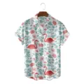 Men's Loose 3D Flamingo Hawaiian Short Sleeve Shirt Summer Casual Tropical Beach Top - S / Tops / Flamingo Tropical Floral (CSDW-0170)