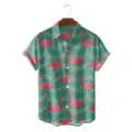 Men's loose fit 3D flamingo print Hawaiian short sleeve shirt for summer vacation beach. - S / Tops / Geometric Flamingo Print (CSDW-0172)