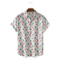 Men's tropical flamingo toucan print short sleeve Hawaiian shirt casual summer button down top - S / Tops / Tropical Bird & Leaf Print (CSDW-0173)