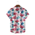 Men's summer Hawaiian short sleeve shirt casual tropical flamingo button down shirt top - S / Tops / Pink Flamingo & Blue Leaves (CSDW-0175)