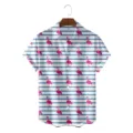 Men summer short sleeve Hawaiian shirt loose fit flamingo printed casual beach shirt top wear - S / Tops / White and Blue Striped Flamingo (CSDW-0176)