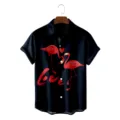 Men's Summer Hawaiian Short Sleeve Shirt Flamingo Print Casual Loose Button Down Top - S / Tops / Black Love Flamingo (CSDW-0193)