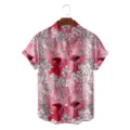 Men's Pink Flamingo Hawaiian Short Sleeve Shirt Tropical Print Casual Beach Wear Top - S / Tops / Black Tropical Floral (CSDW-0194)