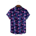Men's Summer Casual Short Sleeve Hawaiian Shirt with Flamingo Print in Deep Blue Color Variant - S / Tops / Dark Blue Pink Flamingo (CSDW-0195)