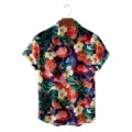 Men's summer tropical Hawaiian short sleeve shirt with vibrant flamingo floral print casual top. - S / Tops / Dark Blue Flamingo (CSDW-0199)