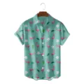 Men's summer casual loose 3D flamingo Hawaiian short sleeve shirt variant style - S / Tops / Light Cyan Flamingo (CSDW-0202)