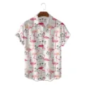 Men's Hawaiian short sleeve shirt with tropical flamingo and palm tree print, casual loose fit. - S / Tops / Flamingo and Coconut Tree Print (CSDW-0143)