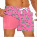 Men's quick dry beach shorts with tropical pineapple palm tree 3d print and built in lining. - HJ-HD Rose Red