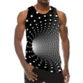 Men 3D vortex optical illusion printed sleeveless tank top cool streetwear casual vest. - Illusion Maze (HJ-FS-03077)