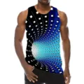 Detailed view of men 3D optical illusion vortex print sleeveless tank top graphic top - 3D Vortex (HJ-FS-03076)