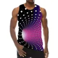 Men's 3D vortex print sleeveless tank top detail, psychedelic geometric tunnel pattern. - 3XL / Black Purple Vortex (HJ-FS-03072)