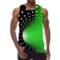 Detailed view of men 3d optical illusion vortex print sleeveless tank top fashion activewear - 3XL / Black Green Vortex (HJ-FS-03071)
