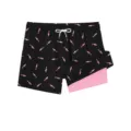 Men summer beach double layer shorts loose fashion pink shark print casual board shorts - XS / Bottoms / Black Pink Shark Print