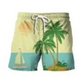 Men's Tropical Sunset Print Board Shorts Summer Beach Swim Trunks with Drawstring Waist - 3XL / Bottom (HJ-10205)