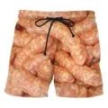 Men's 3D digital printed sausage novelty casual beach shorts with black drawstring waist. - Bottom (HJ-10209)