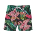 Men's tropical floral print beach shorts with white drawstring for summer beachwear. - Bottom (Hj-10207)