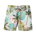 Men's casual summer boardshorts with vibrant tropical palm leaf 3D digital print and drawstring. - Bottom (HJ-10206)