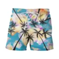 Men's 3D tropical palm tree print beach shorts with adjustable white drawstring design. - Bottom (HJ-10201)