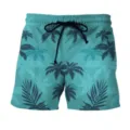 Men's summer beach shorts turquoise palm tree print casual quick dry board shorts style - Bottom (HJ-10212)