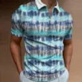 Polo de Manga Corta Tie-Dye Azul para Hombre con Cuello de Cremallera Blanco Casual - 3XL / Tops / Azul Blanco Tie Dye (HJ-1225-J71)