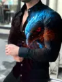 Men's 3D Blue Eagle Print Long Sleeve Casual Shirt Fall Fashion Turn-Down Collar Cardigan - HJ25