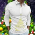 Herren Weihnachten Langarm Polohemd Freizeit Gold Baum Druck Reißverschluss Oberteil Herbst - S / Oberteile / Weiß Weihnachtsbaum Stil (CXLLPS-101(17))