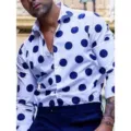 Men's long sleeve button down shirt featuring a classic white and blue polka dot pattern. - HJ23