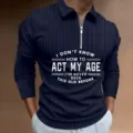 Herren geripptes Langarm-Zip-Polohemd mit Front-Grafiktext für lässige Herbstkleidung. - S / Oberteile / Marineblau Briefdruck-Stil (CXLLPS-101(19))